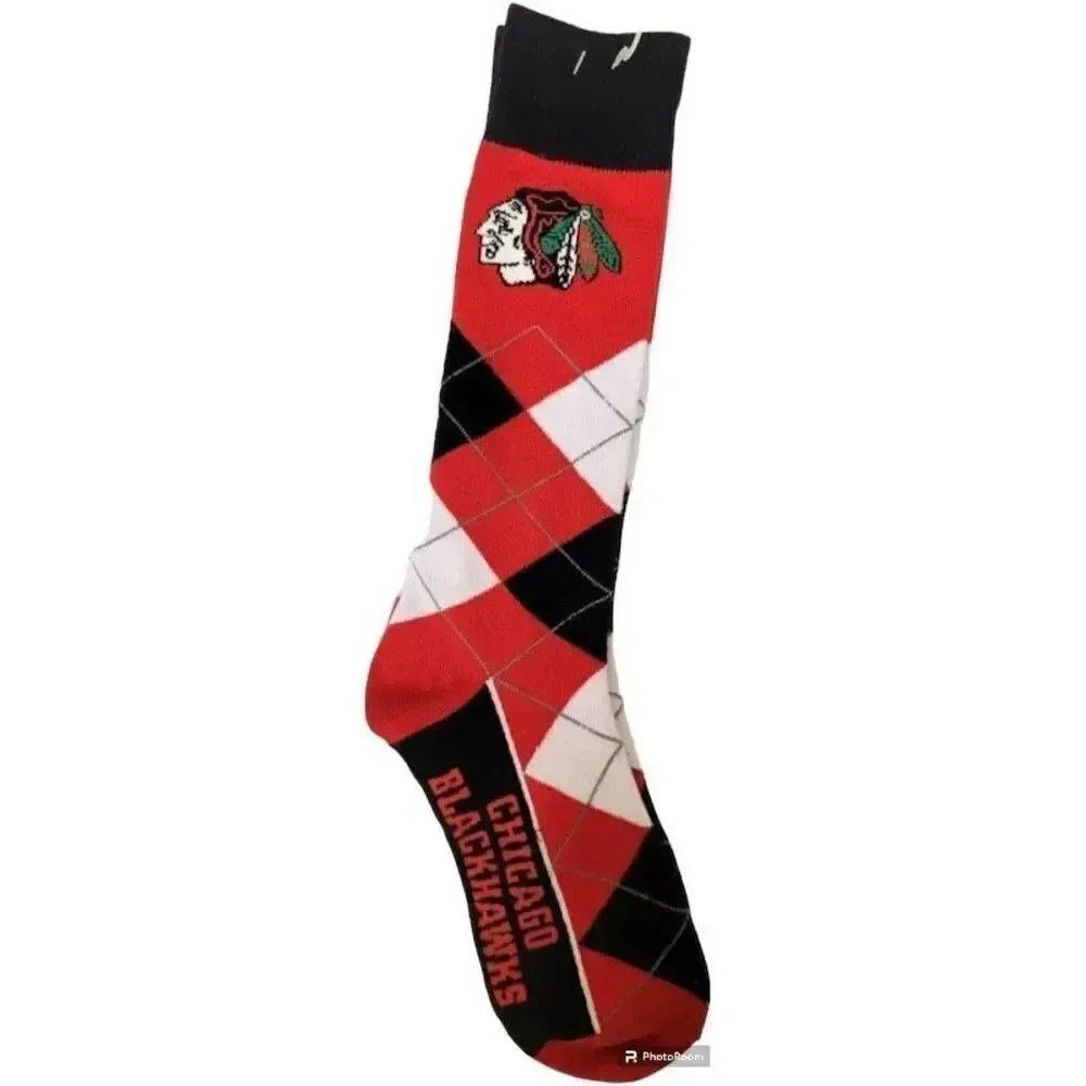 ✨CHICAGO BLACKHAWKS CALF LOGO MENS ARGYLE RED ONE SIZE SOCKS✨